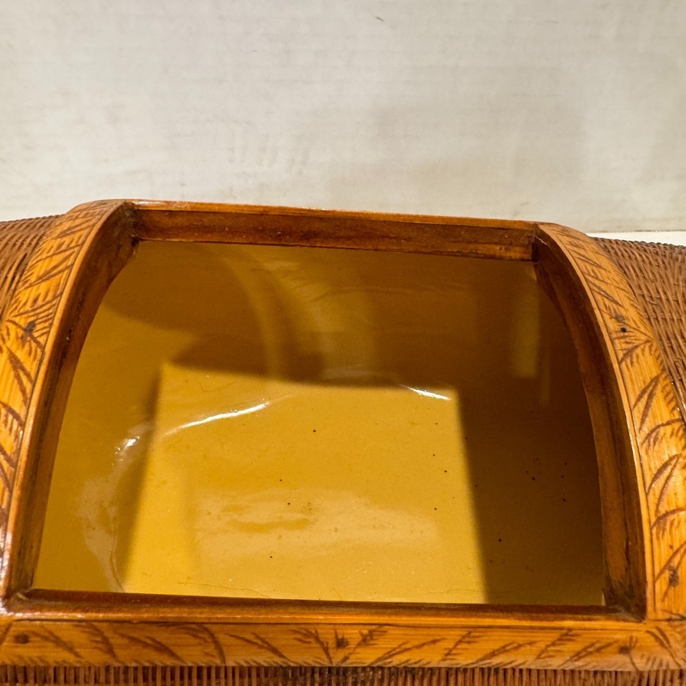 Mid Century SHANGHAI HANDICRAFTS WICKER & CARVED WOOD BASKETRY Basket BOX DUCK - Picture 5 of 16